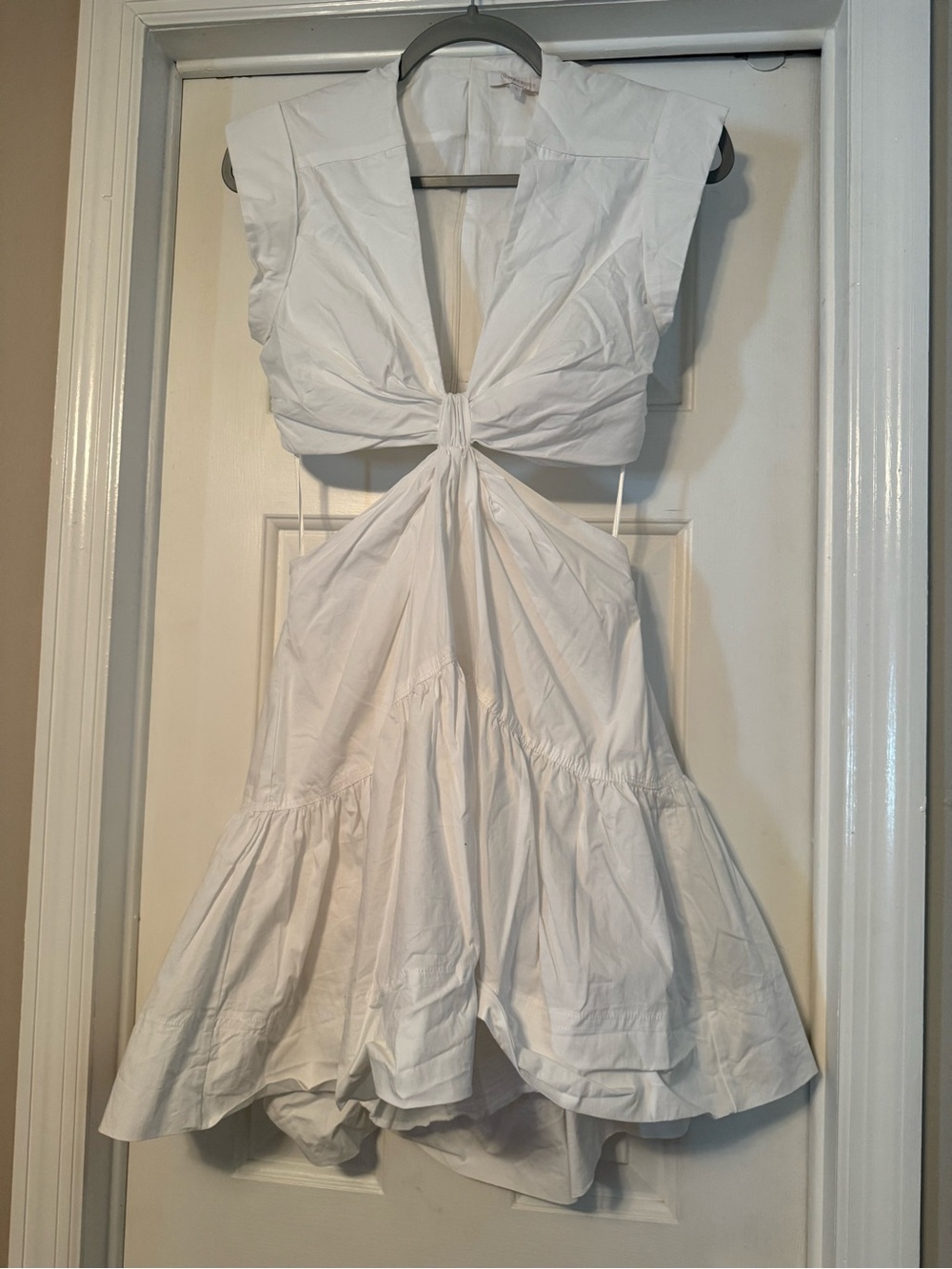 Olivaceous White Mini Dress with Cutout Tie Front